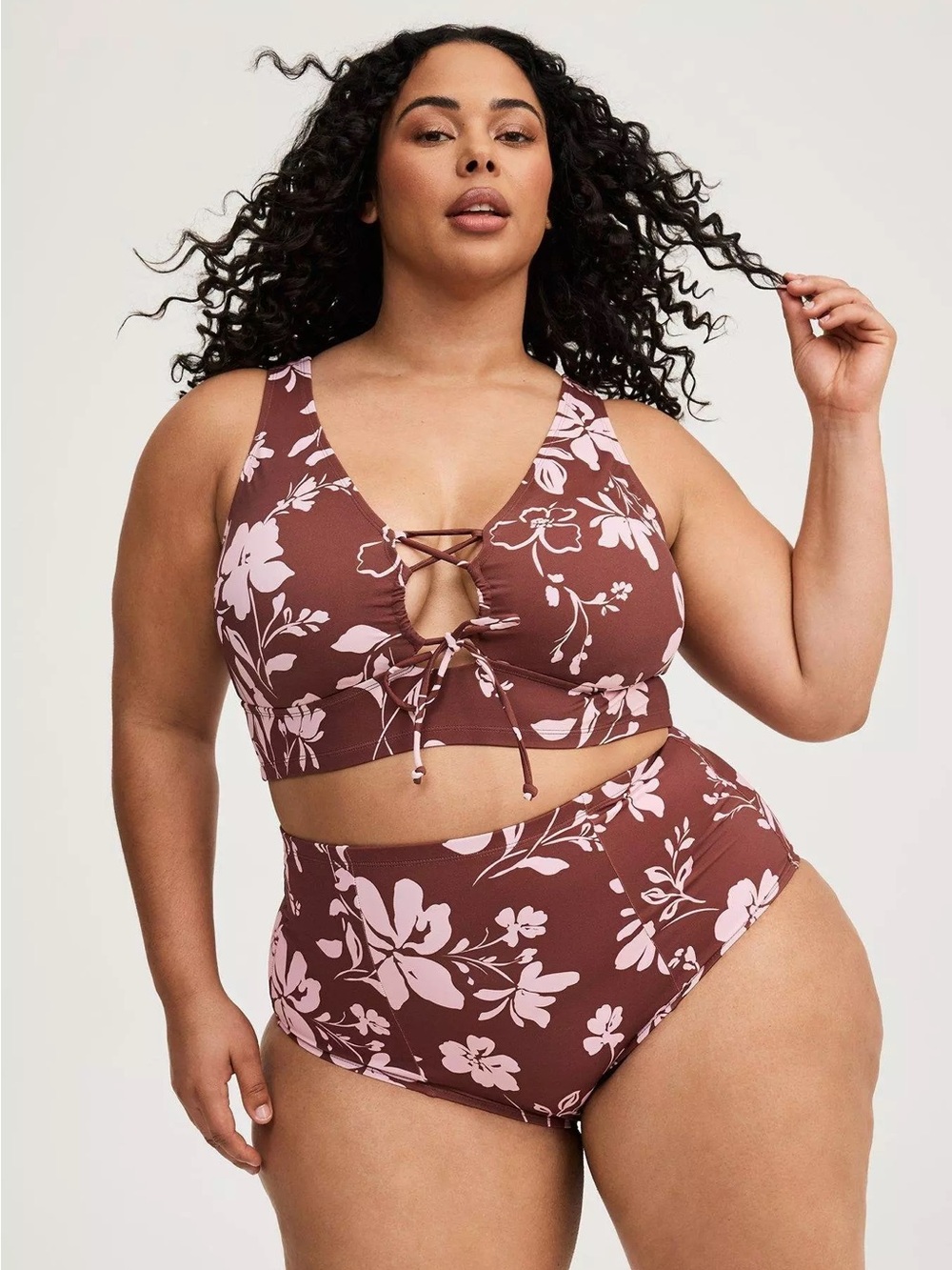 TORRID Kaina Floral Chocolate High Rise Strappy Back Swim Bikini Set Size 3X/4X